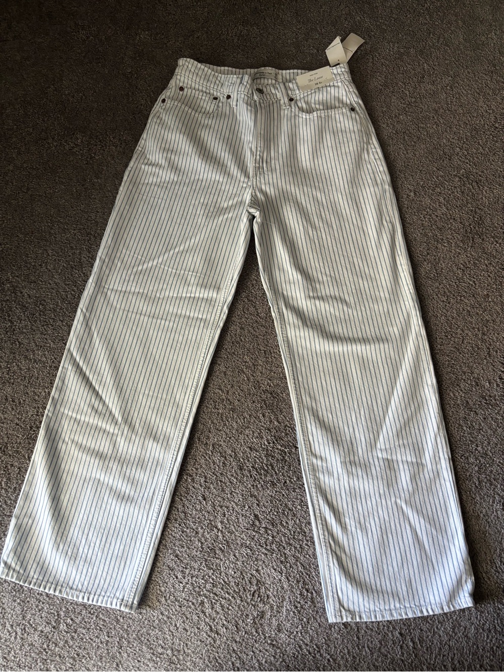 Abercrombie & Fitch White Jeans with Thin Blue Pinstripes - Straight Leg